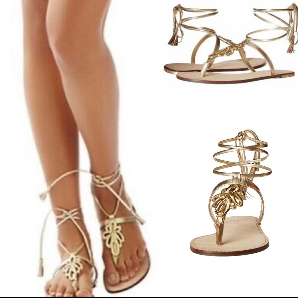 Lily Pulitzer Pier gold leather gladiator sandals size 10